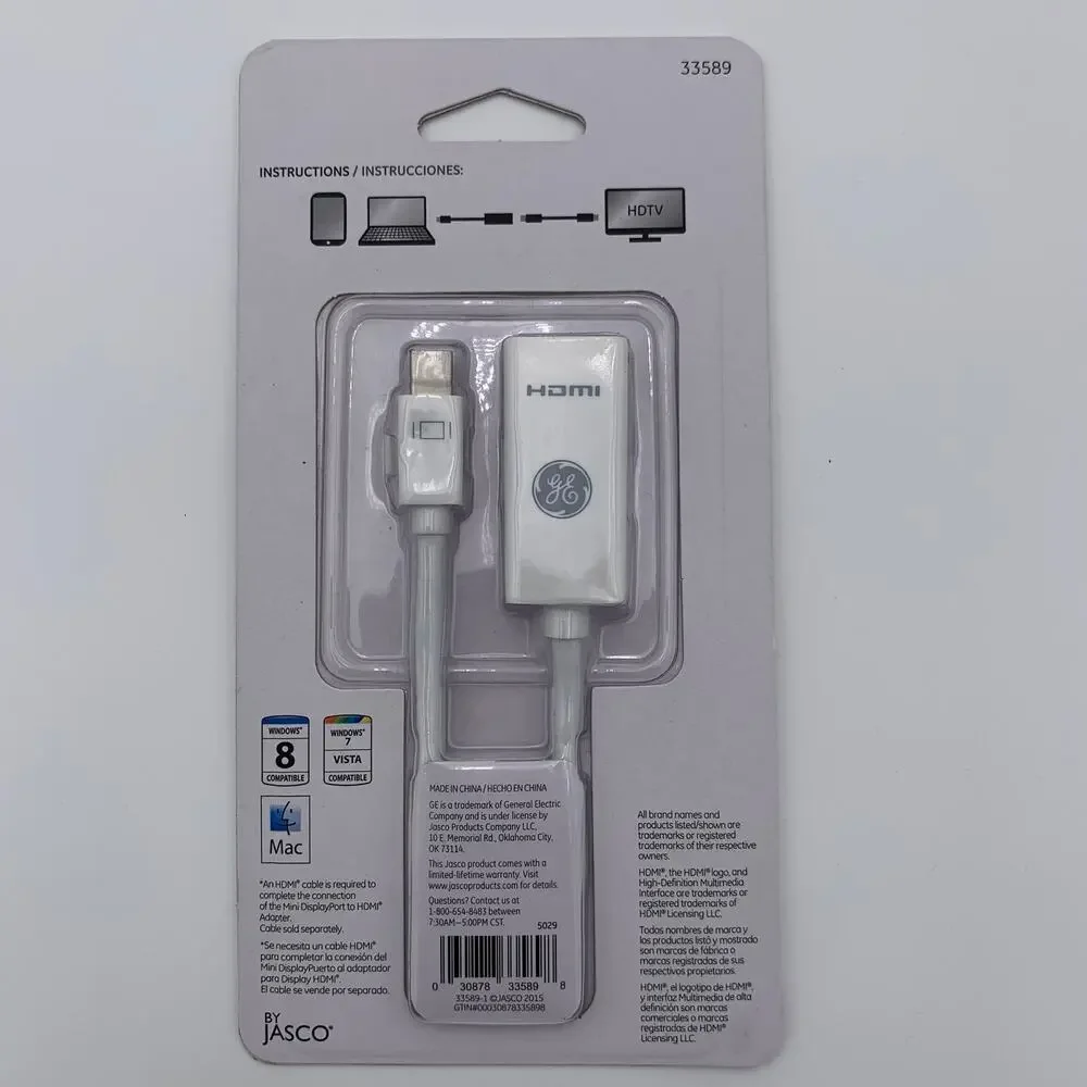 Mini Display Port to HDMI Adapter 33589 GE Full HD 1080P 4K UltraHD New Sealed